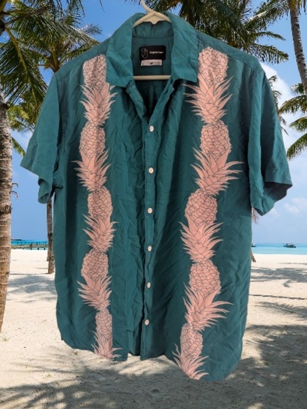 Vintage Style Original Use Men's Shirt Teal Hawaiian Black Label
